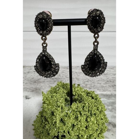 Vintage Heidi Daus Black Stones & Rhinestone Huge Dangle Drop Earrings - Picture 1 of 7